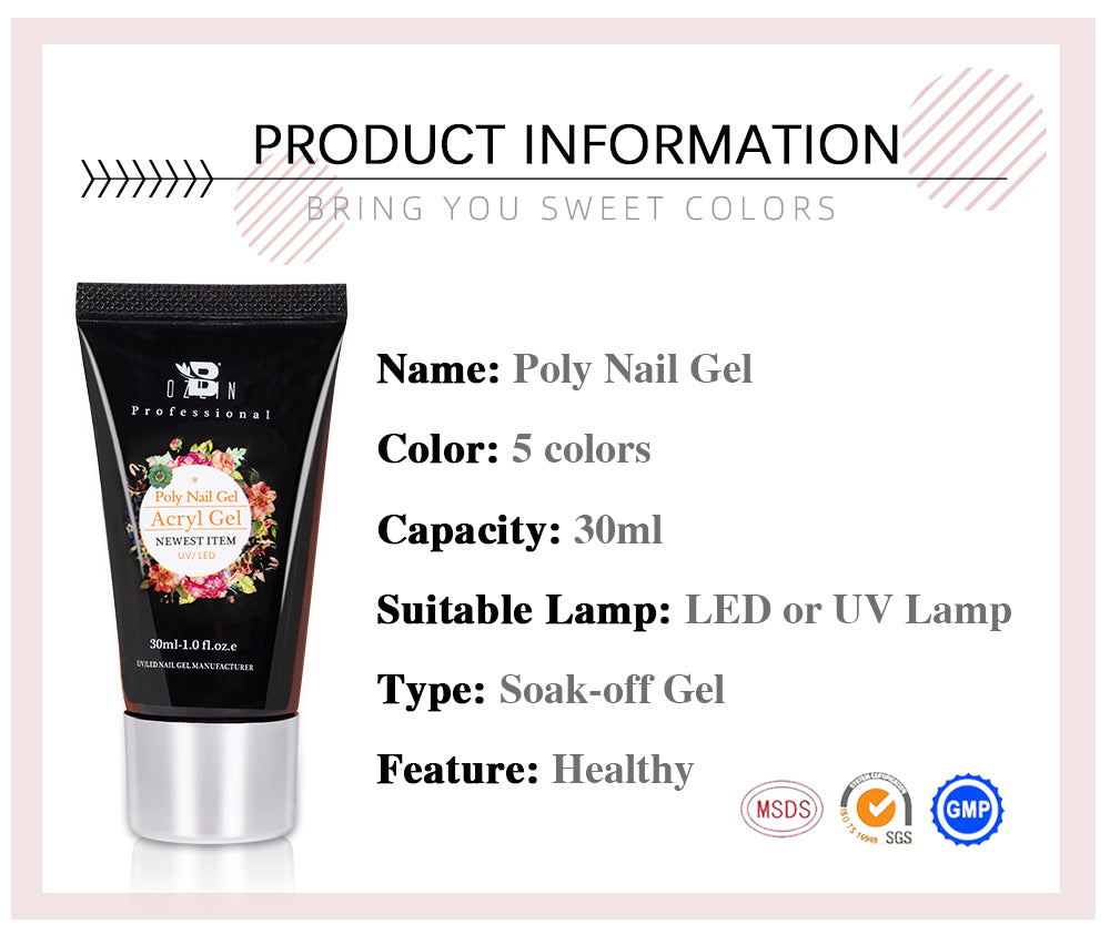 Poly Nail Gel 30ML Acrylic Gel Finger Extension Transparent Jelly Nail Art Extension Quick Building Soak Off UV