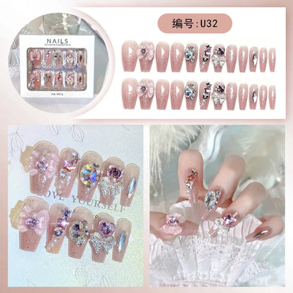 Luxury Pink Long Coffin Fake Nails