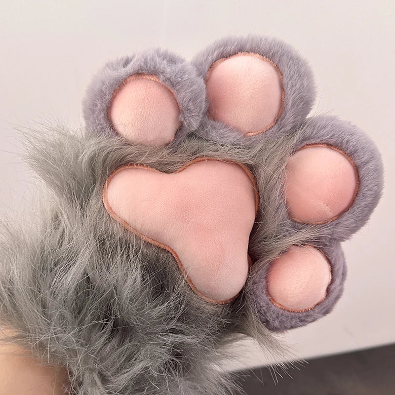 Plush Furry Cat Claw Gloves Faux Fur Fox Paws Mittens for Halloween Cosplay Costume Accessories Gloves
