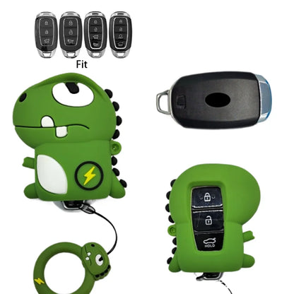 Cartoon Dinosaur for Hyundai Creta Ix35 Ix45 I10 I30 I40 Tucson Santa Fe Rena Sonata Elantra 3 4 Button Car Key Case Cover Fob
