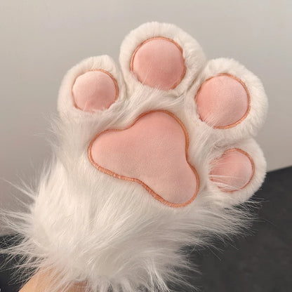Plush Furry Cat Claw Gloves Faux Fur Fox Paws Mittens for Halloween Cosplay Costume Accessories Gloves
