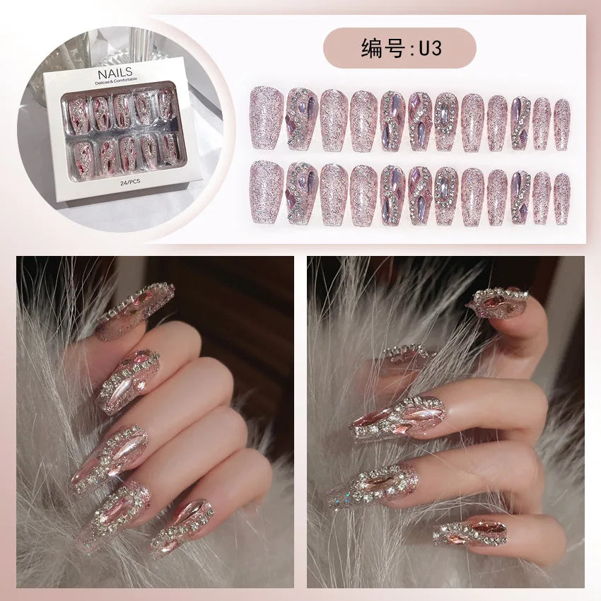 Luxury Pink Long Coffin Fake Nails