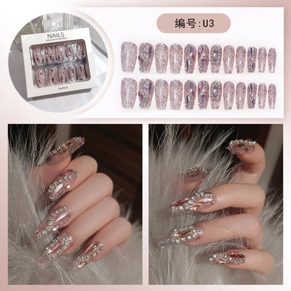 Luxury Pink Long Coffin Fake Nails