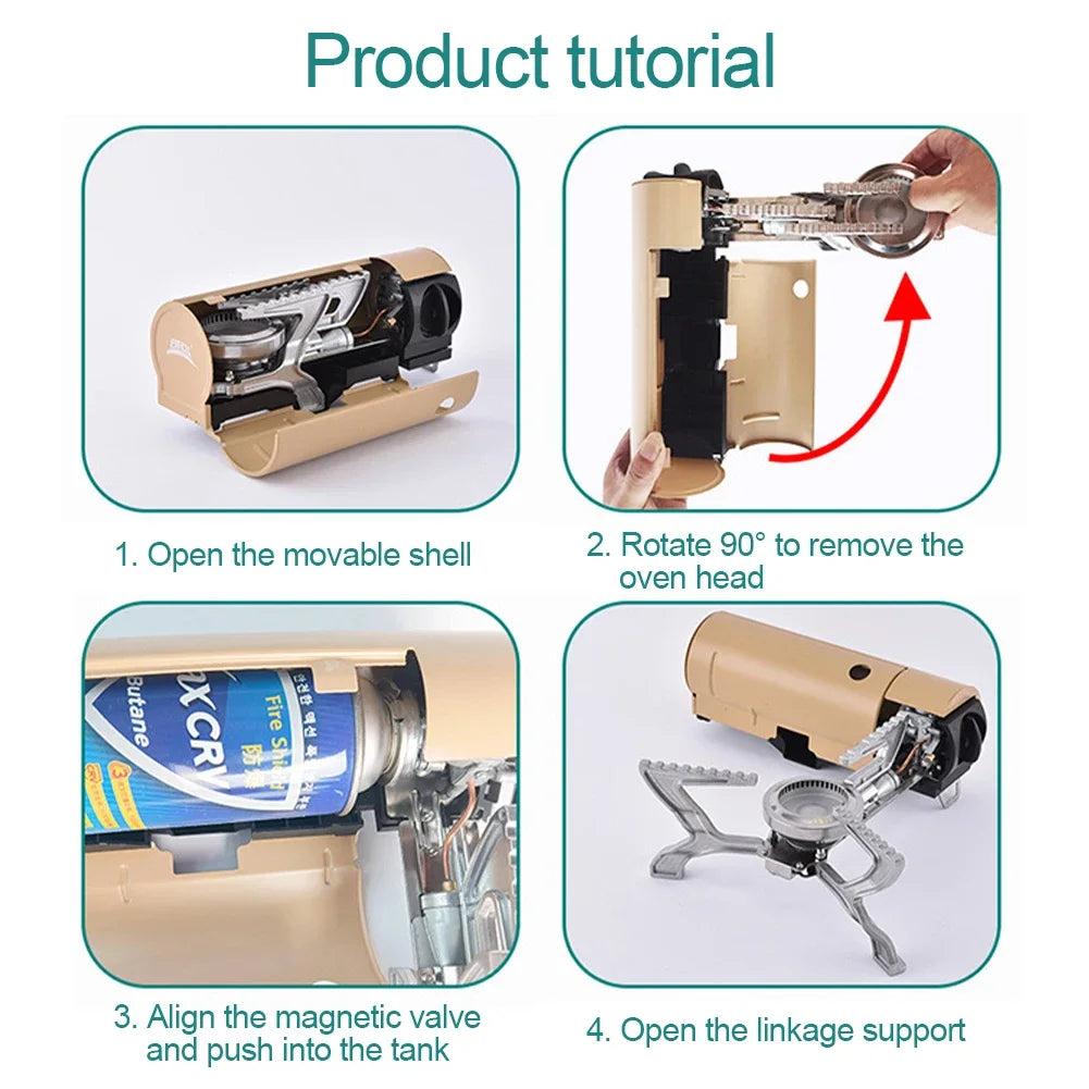 Camping Cassette Stove 2670W Portable Folding Gas Stove Outdoor Picnic Cooking Grill Cooker Gas Burner Heating System