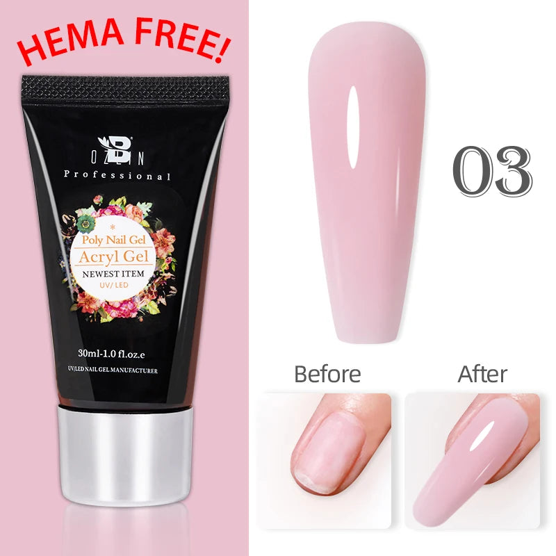 Poly Nail Gel 30ML Acrylic Gel Finger Extension Transparent Jelly Nail Art Extension Quick Building Soak Off UV