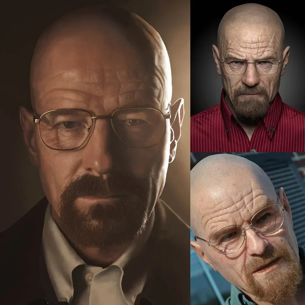 Vintage bald man's realistic mask, white wrecked bad walter mask, adult heisenberg latex mask, Halloween roleplaying festival