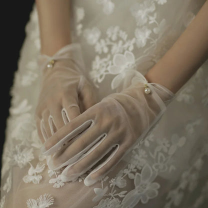 Vintage Transparent Wedding Gloves White Bride Dress Gloves