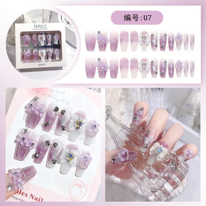 Luxury Pink Long Coffin Fake Nails