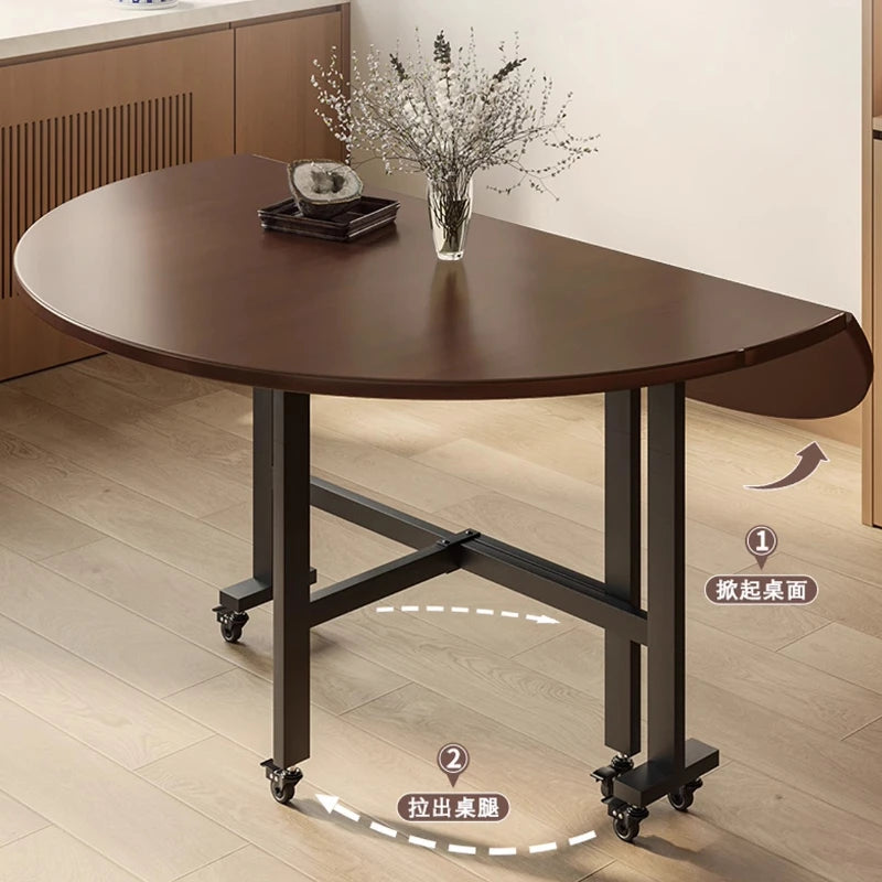 Folding Round Center Table Sedentary Household Dining Movable Large With Turntable Apartment Rooms Kitchen Furniture