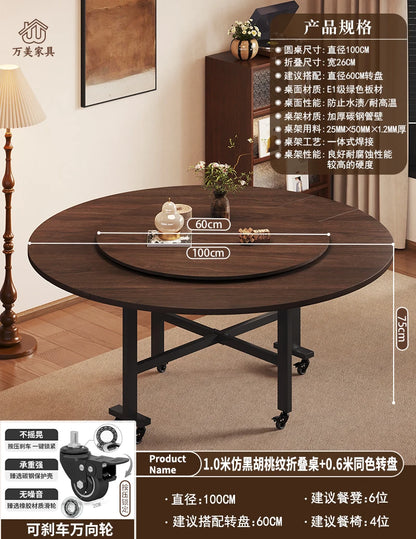 Folding Round Center Table Sedentary Household Dining Movable Large With Turntable Apartment Rooms Kitchen Furniture