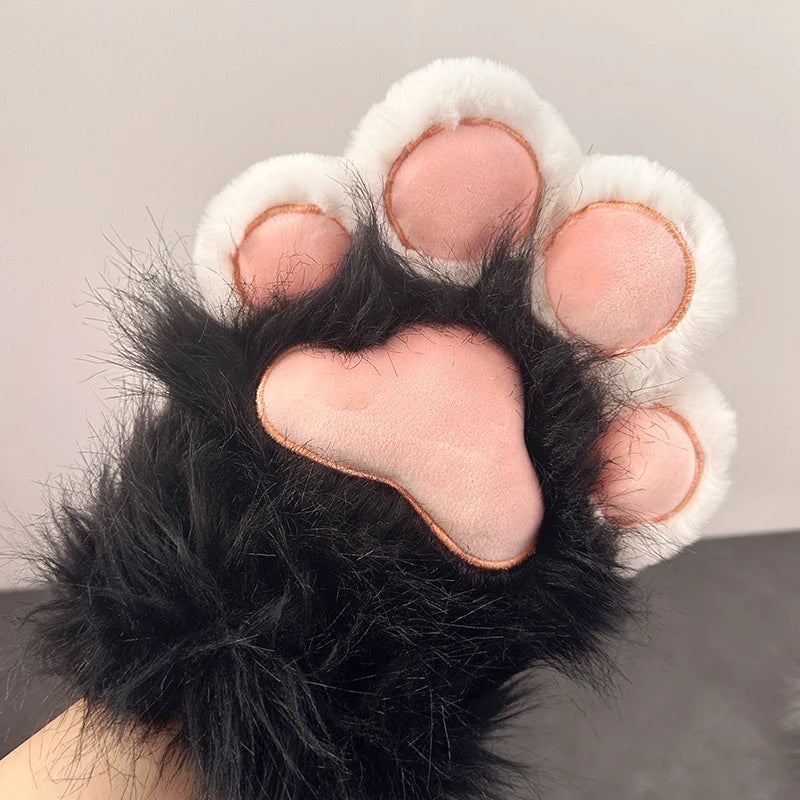 Plush Furry Cat Claw Gloves Faux Fur Fox Paws Mittens for Halloween Cosplay Costume Accessories Gloves