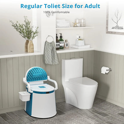 Toilet | Back & Handrail Design Commode with 5 Gallon Bucket Inner, Camping RV Toilet for Adult, Kids, Home, Boa