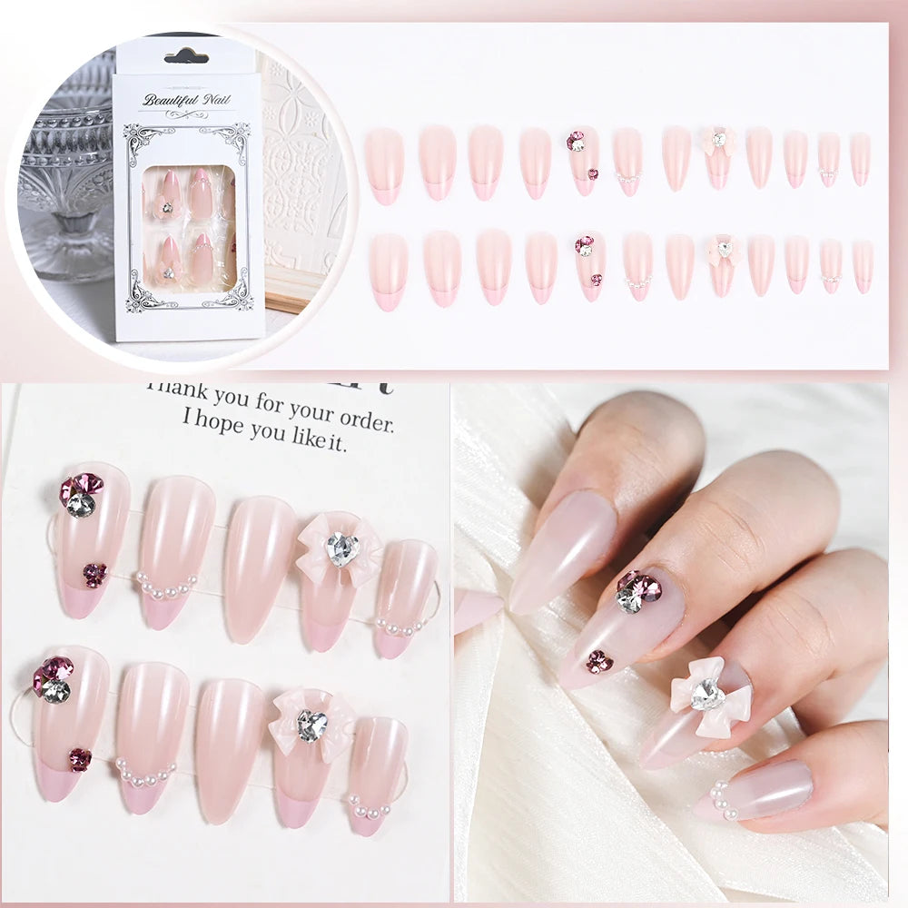 Luxury Pink Long Coffin Fake Nails