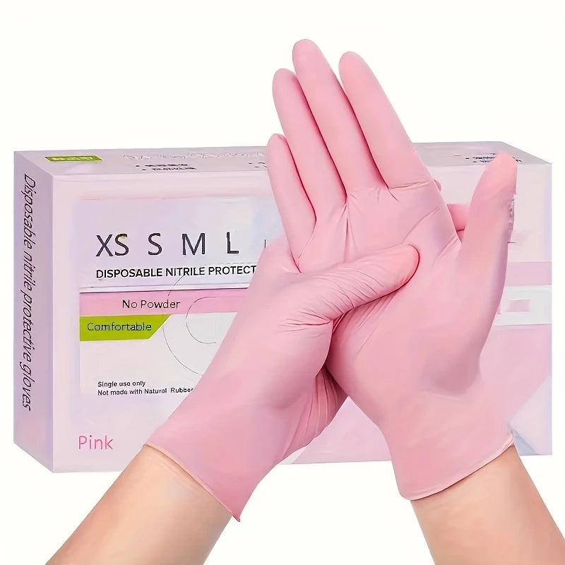20/50/100PCS Pink Nitrile Gloves Disposable Powder Free Household Cleaning Gloves for Beauty Salon Tattoo Working Kitchen Gloves