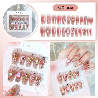 Luxury Pink Long Coffin Fake Nails