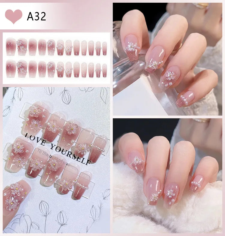 Luxury Pink Long Coffin Fake Nails