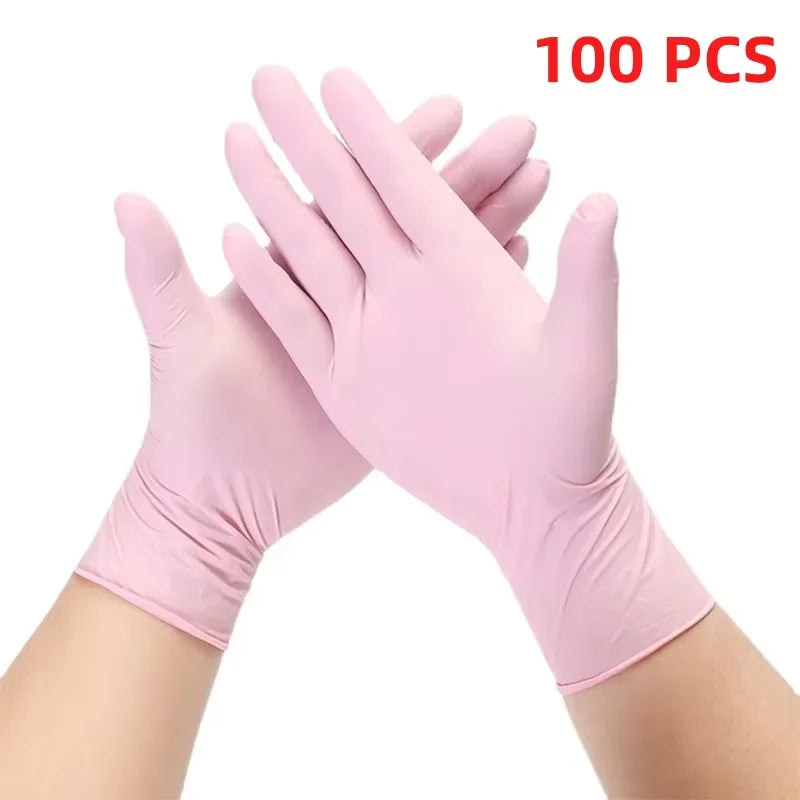 20/50/100PCS Pink Nitrile Gloves Disposable Powder Free Household Cleaning Gloves for Beauty Salon Tattoo Working Kitchen Gloves