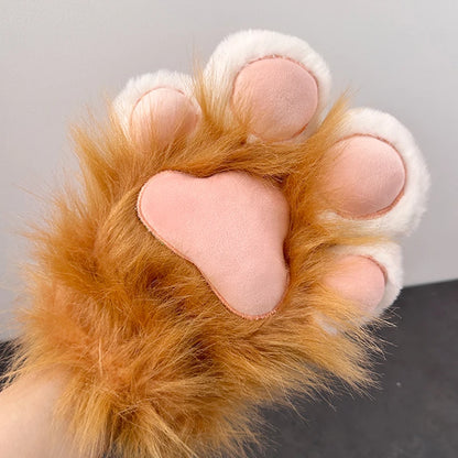 Plush Furry Cat Claw Gloves Faux Fur Fox Paws Mittens for Halloween Cosplay Costume Accessories Gloves
