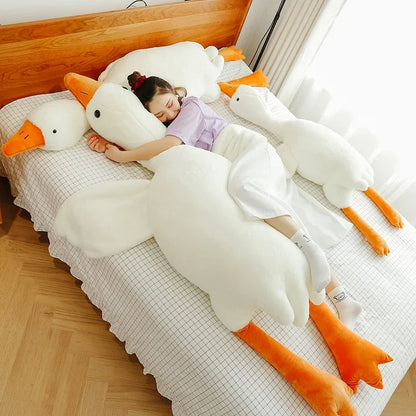 90-190cm Lovely Big White Goose Throw Pillow Plush Toy Big Goose Doll Sleep on Bed