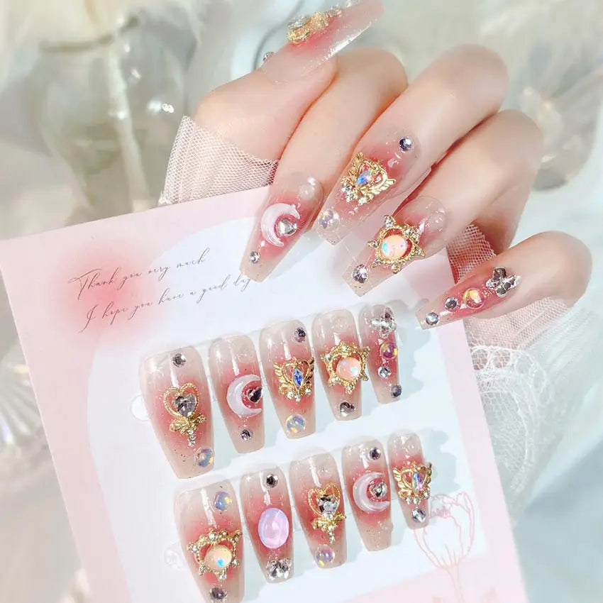Luxury Pink Long Coffin Fake Nails