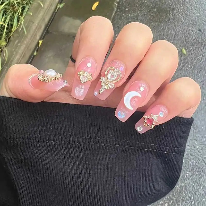 Luxury Pink Long Coffin Fake Nails