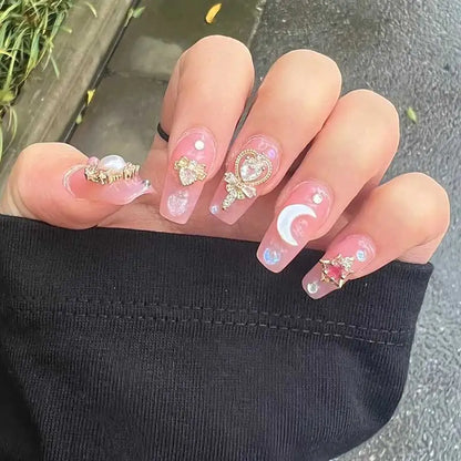 Luxury Pink Long Coffin Fake Nails