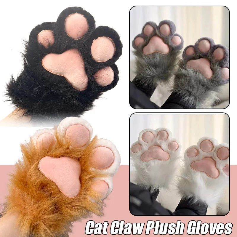 Plush Furry Cat Claw Gloves Faux Fur Fox Paws Mittens for Halloween Cosplay Costume Accessories Gloves