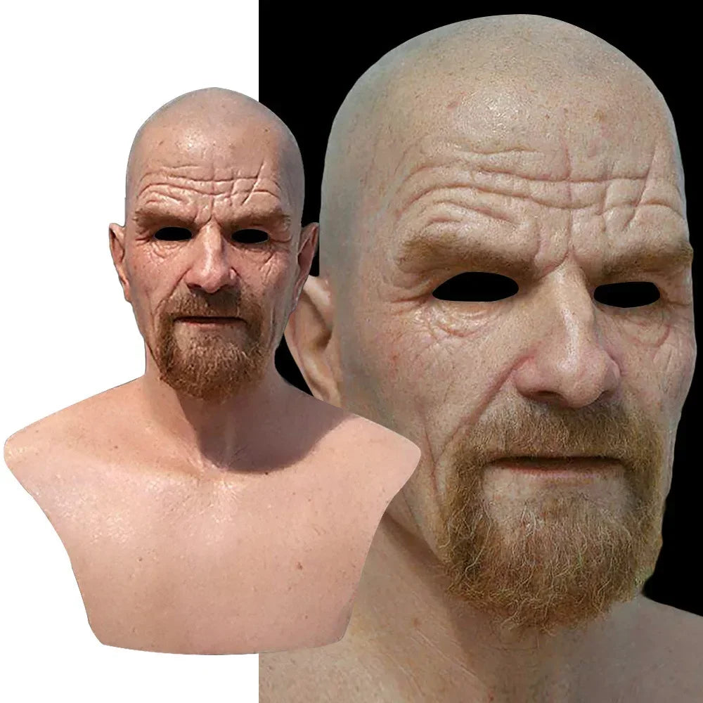 Vintage bald man's realistic mask, white wrecked bad walter mask, adult heisenberg latex mask, Halloween roleplaying festival