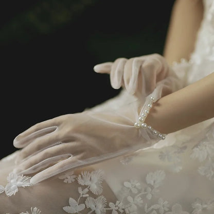 Vintage Transparent Wedding Gloves White Bride Dress Gloves