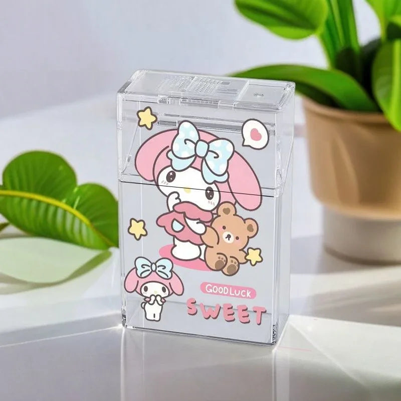 Cute Kuromi Cigarette Case , Hello Kitty Cinnamoroll Melody Anti-Crush Protection Smoking Card Photo Storage Box Girl's Gifts