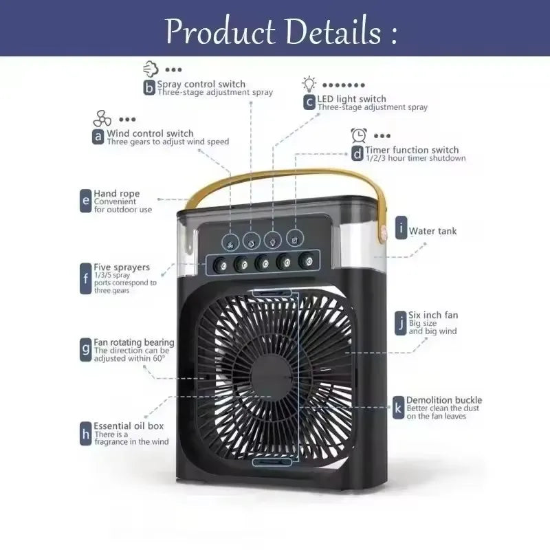 2025 portable three in one fan, air conditioner, small household air cooler, night LED light, humidifier, air conditioner, house