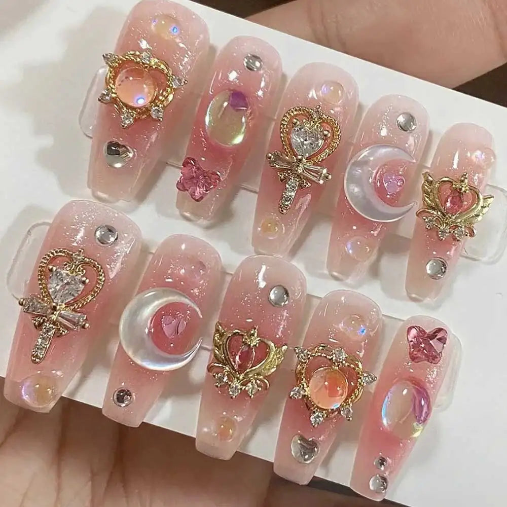 Luxury Pink Long Coffin Fake Nails