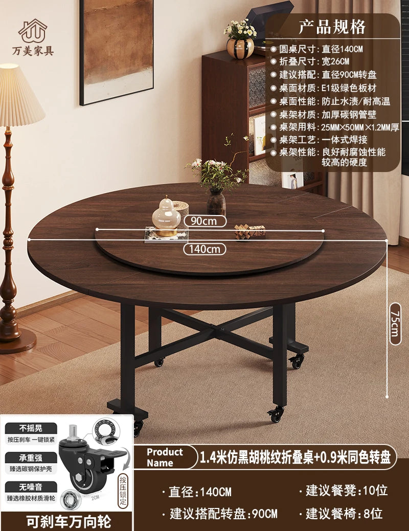 Folding Round Center Table Sedentary Household Dining Movable Large With Turntable Apartment Rooms Kitchen Furniture