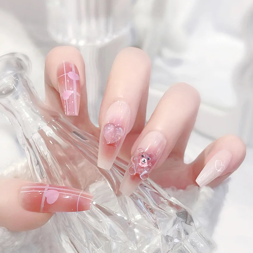 Luxury Pink Long Coffin Fake Nails