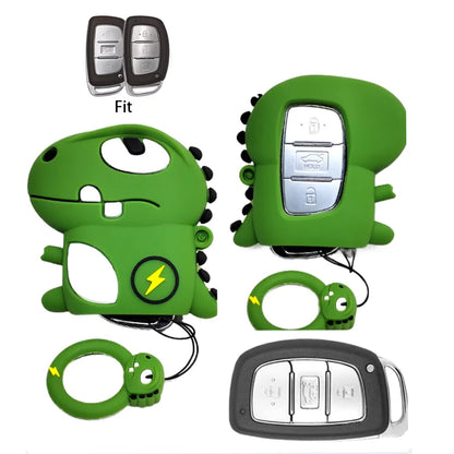 Cartoon Dinosaur for Hyundai Creta Ix35 Ix45 I10 I30 I40 Tucson Santa Fe Rena Sonata Elantra 3 4 Button Car Key Case Cover Fob