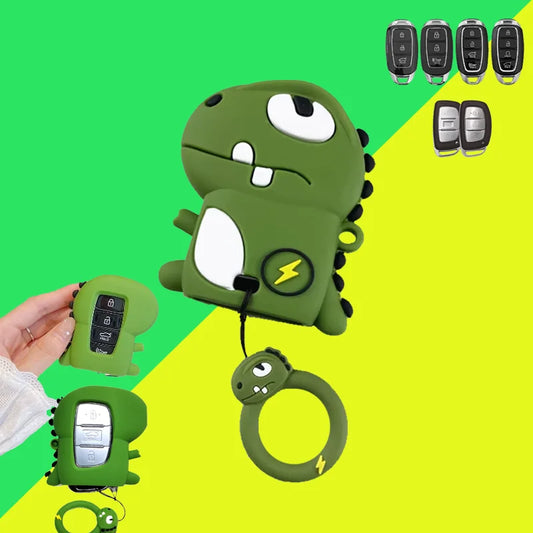Cartoon Dinosaur for Hyundai Creta Ix35 Ix45 I10 I30 I40 Tucson Santa Fe Rena Sonata Elantra 3 4 Button Car Key Case Cover Fob