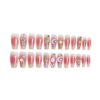 Luxury Pink Long Coffin Fake Nails