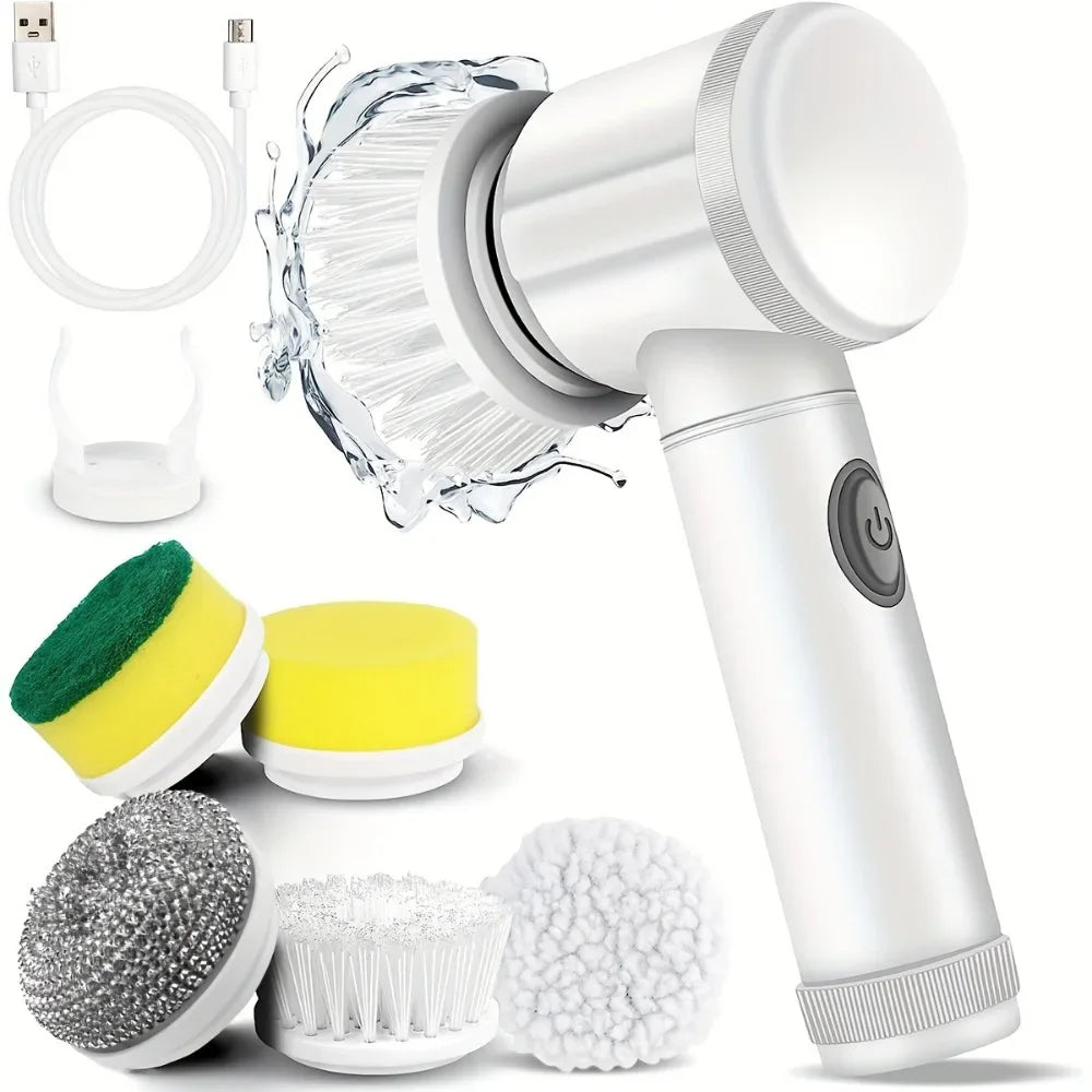 Handheld Electric Cleaning Brush 5 In 1 Kitchen Cleaning Brush USB Rechargeable Electric Rotary Scrubber Household Cleaning Tool