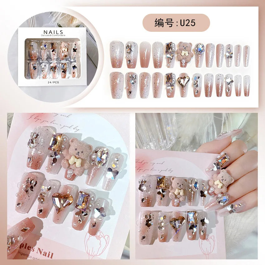 Luxury Pink Long Coffin Fake Nails