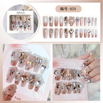 Luxury Pink Long Coffin Fake Nails
