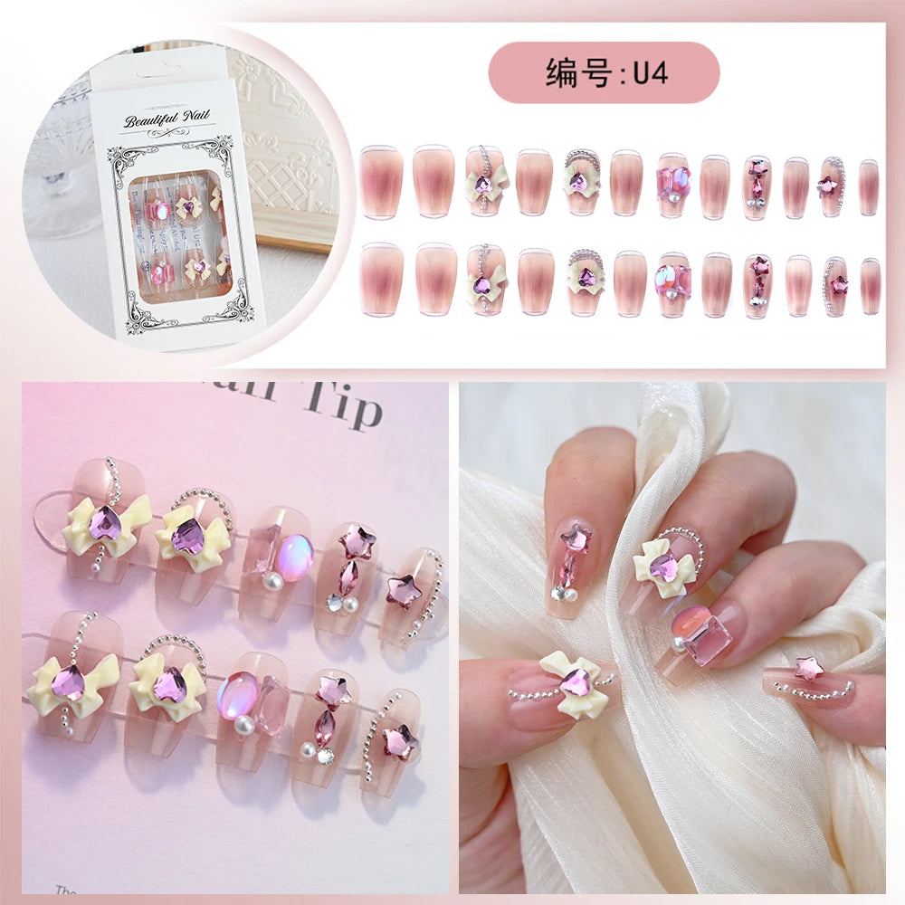 Luxury Pink Long Coffin Fake Nails
