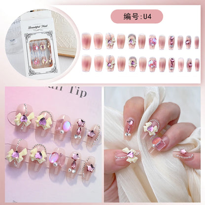Luxury Pink Long Coffin Fake Nails