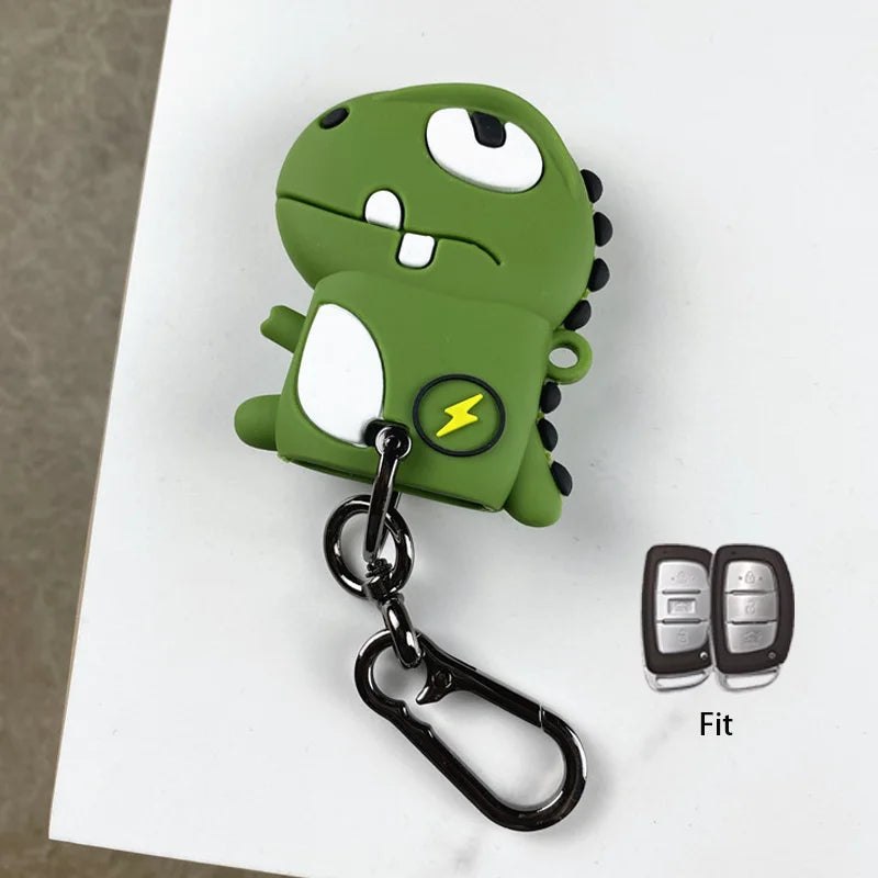 Cartoon Dinosaur for Hyundai Creta Ix35 Ix45 I10 I30 I40 Tucson Santa Fe Rena Sonata Elantra 3 4 Button Car Key Case Cover Fob