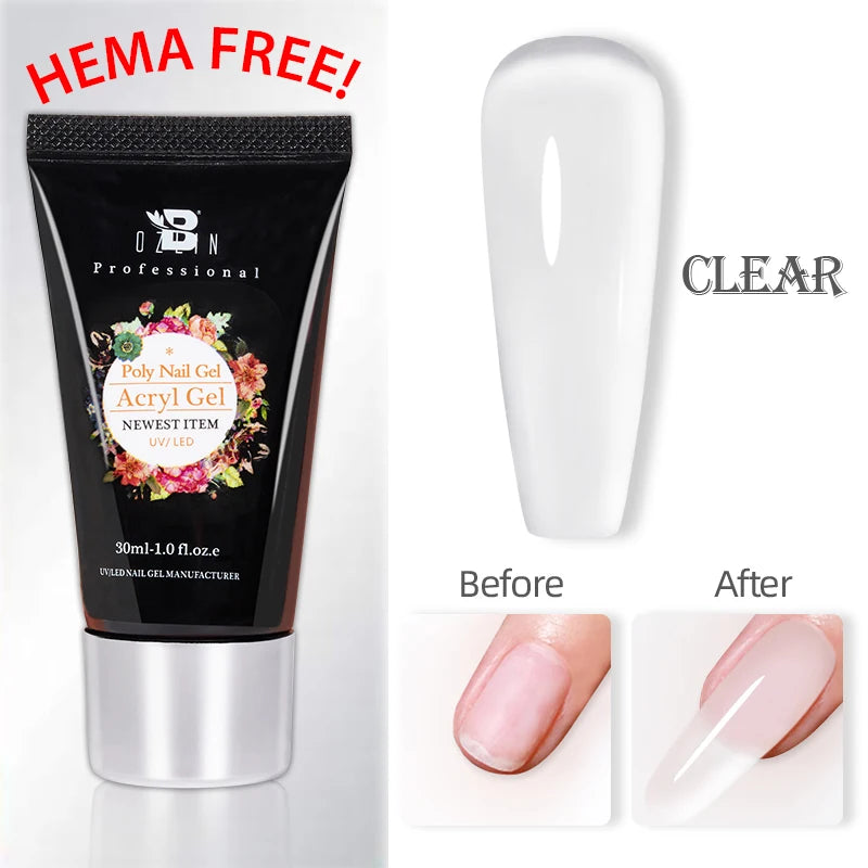 Poly Nail Gel 30ML Acrylic Gel Finger Extension Transparent Jelly Nail Art Extension Quick Building Soak Off UV