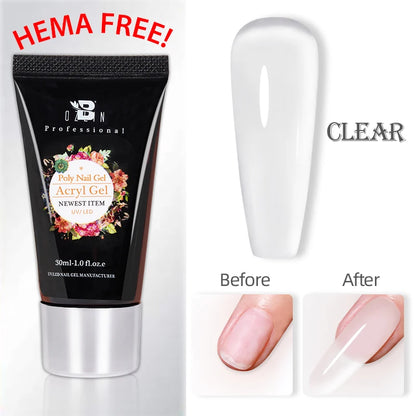 Poly Nail Gel 30ML Acrylic Gel Finger Extension Transparent Jelly Nail Art Extension Quick Building Soak Off UV