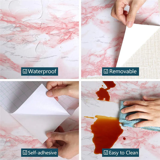 Marble Kitchen Oil-Proof Film Stove Waterproof Moisture-Proof Self-Adhesive Wallpaper Countertop Cabinet Renovation Tile Sticker