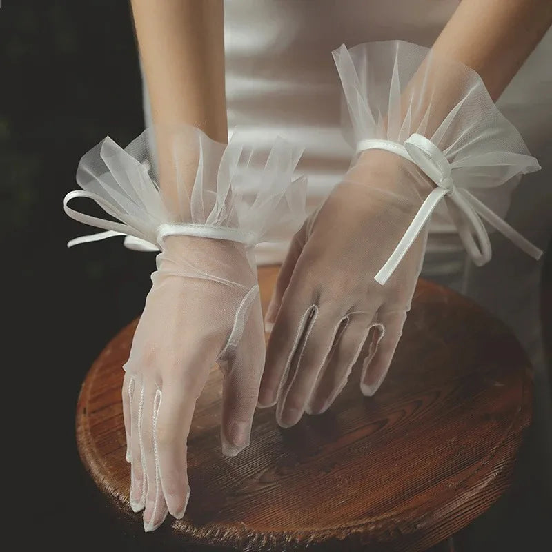 Vintage Transparent Wedding Gloves White Bride Dress Gloves