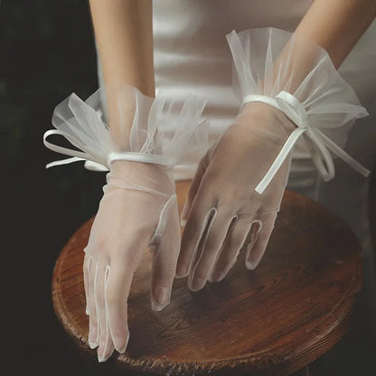 Vintage Transparent Wedding Gloves White Bride Dress Gloves