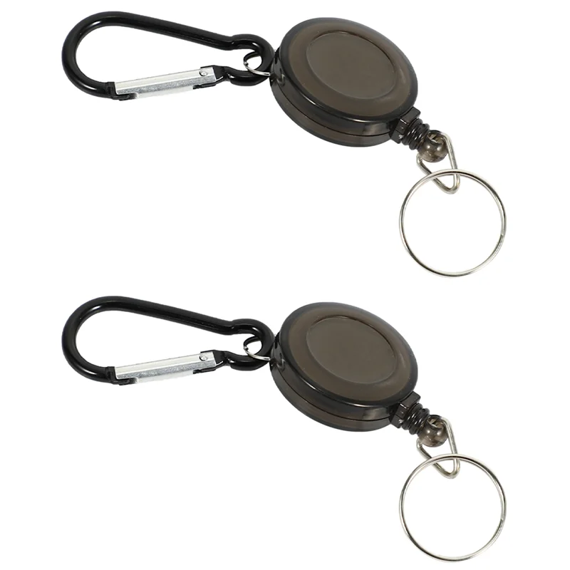 Lot 2 Badge Holder Winder Holder Keychain Retractable Carabiner Belt Clip ID Card Card Holder-Black