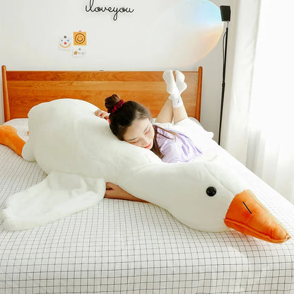 90-190cm Lovely Big White Goose Throw Pillow Plush Toy Big Goose Doll Sleep on Bed